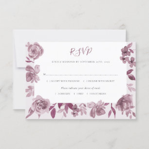 Elegante Burgundy Watercolor Blumenhochzeit RSVP Karte
