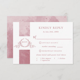 Elegante Burgundy Watercolor Wedding Monogram UAWG RSVP Karte