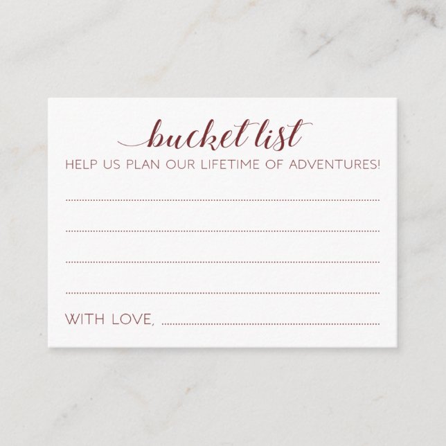 Elegante Burgundy Wedding Bucket List Advisor Card Hinweiskarte (Vorderseite)
