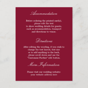 Elegante Burgundy Wedding Details Card Begleitkarte