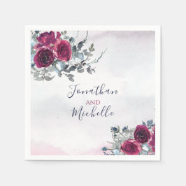 Elegante Burgundy White and Blue Rose Hochzeit Serviette