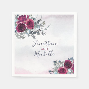 Elegante Burgundy White and Blue Rose Hochzeit Serviette