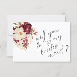 Elegante Burgundy White Blume Bridesmaid Card Einladung