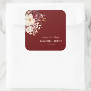 Elegante Burgundy White Blume Quadratischer Aufkleber