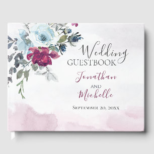 Elegante Burgundy White Roses Christlich Wedding Gästebuch