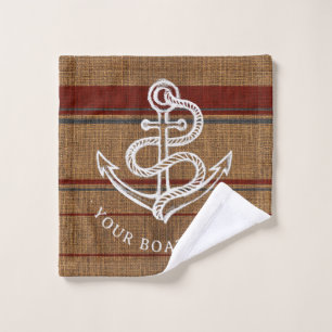 Elegante Burlap Anchor Nautical Boat Name Custom Badhandtuch Set