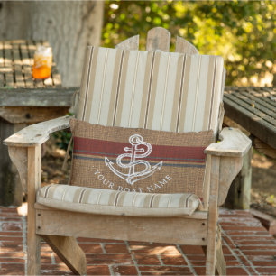 Elegante Burlap Anchor Nautical Boat Name Custom Kissen Für Draußen