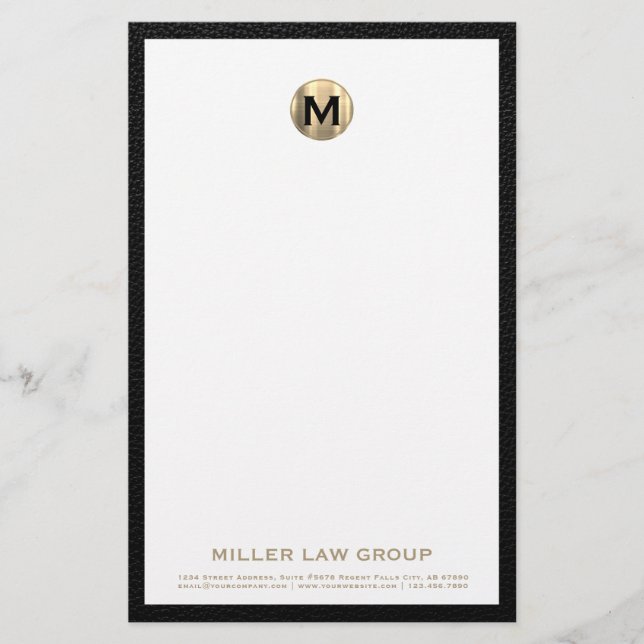 Elegante Bushed Gold Monogram Stationery Briefpapier (Vorderseite)