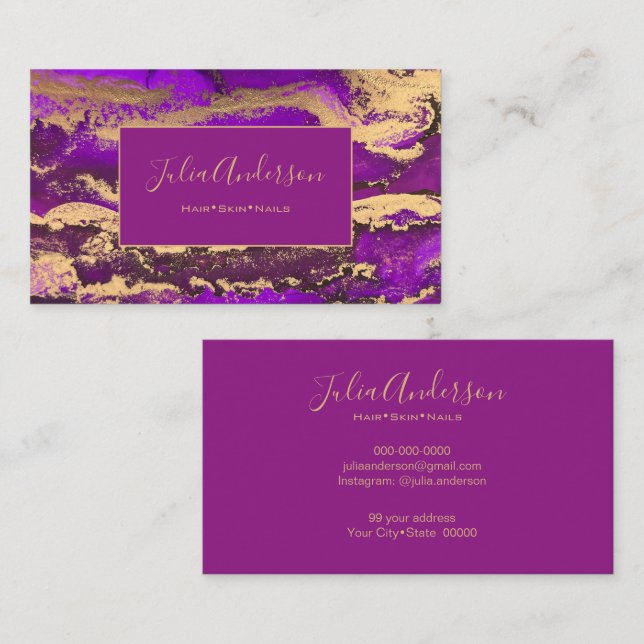 Elegante Business Card Lila und Gold Glitzer Visitenkarte (Vorne/Hinten)