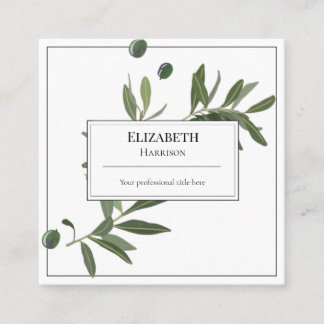 Elegante Business Card Olivenbaum Zweigstelle Quadratische Visitenkarte