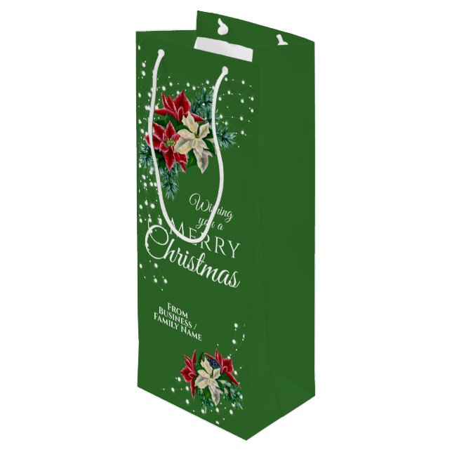 Elegante Business Christmas Poinsettia Floral Geschenktüte Für Weinflaschen (Rückseite Schrägansicht)