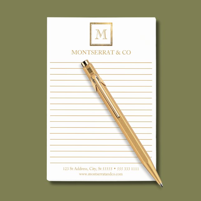 Elegante Business Monogram Logo Gold Square Lined Post-it Klebezettel (Von Creator hochgeladen)