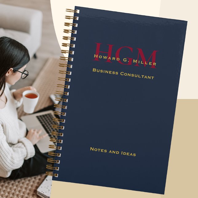 Elegante Business Monogram Logo Navy Burgundy Gold Notizbuch (Von Creator hochgeladen)