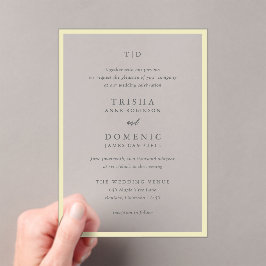 Elegante Butter Yellow Monogram Moderne Hochzeit Acryleinladungen