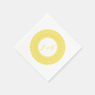 Elegante Butterbecher, gelbe Spitzencocktail-Servi Serviette
