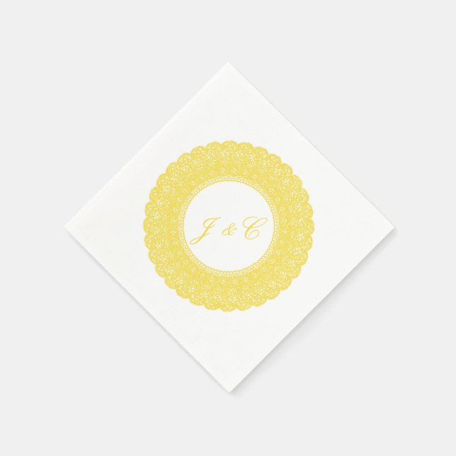 Elegante Butterbecher, gelbe Spitzencocktail-Servi Serviette (Ecke)
