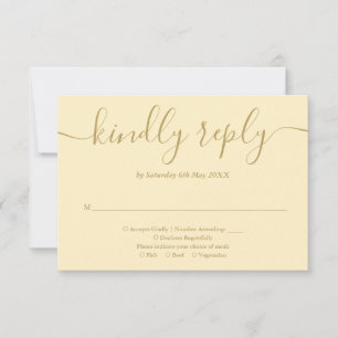 Elegante Buttercup-Gelb- und Goldschrift RSVP Karte