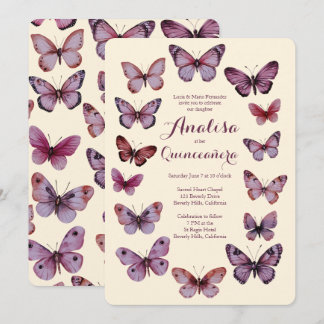 Elegante Butterfliegen Frame Quinceañera CUSTOM Einladung