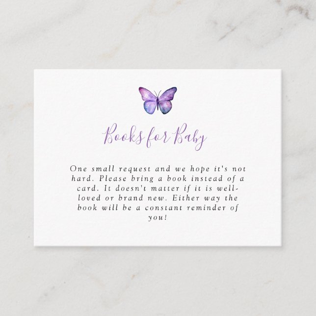 Elegante Butterfly Baby Shower Book Request Card Begleitkarte (Vorderseite)