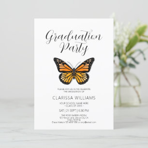 Elegante Butterfly Black & White Graduation Party Einladung