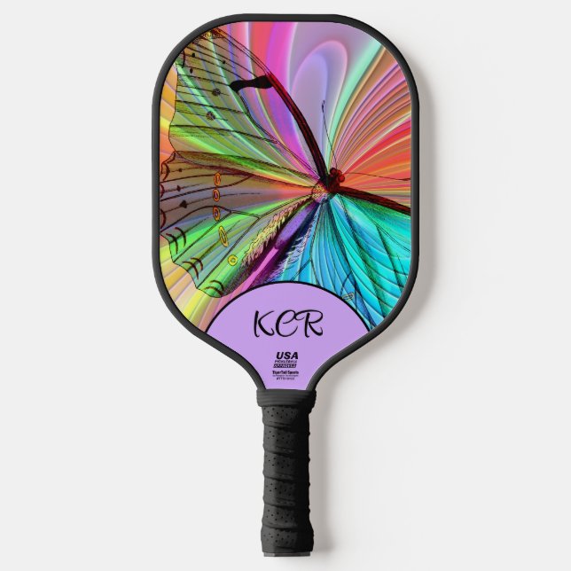 Elegante Butterfly Farbige Initials USA Offiziell Pickleball Schläger (Vorderseite)