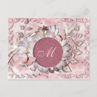 Elegante Butterfly Floral Gem Monogram Postkarte