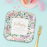 Elegante Butterfly Garden Baby Shower Pappteller<br><div class="desc">Diese eleganten Baby-Duschpapiere sind in einem handgezeichneten quadratischen Rahmen gestaltet,  der Schmetterlinge und Blumengesteine in Pastellfarben wie Rosa,  lila,  Korallenpfirsich,  Minze und Aqua enthält. Akzente in Imitaten Goldfolie fügen eine stilvolle Touch hinzu. Text-Vorlagen sind für eine einfache Personalisierung enthalten. *Kunstwerk,  das ausschließlich von Orabella Prints erstellt wurde.</div>