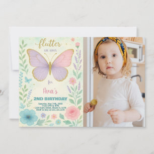 Elegante Butterfly Geburtstag Einladung mit Foto