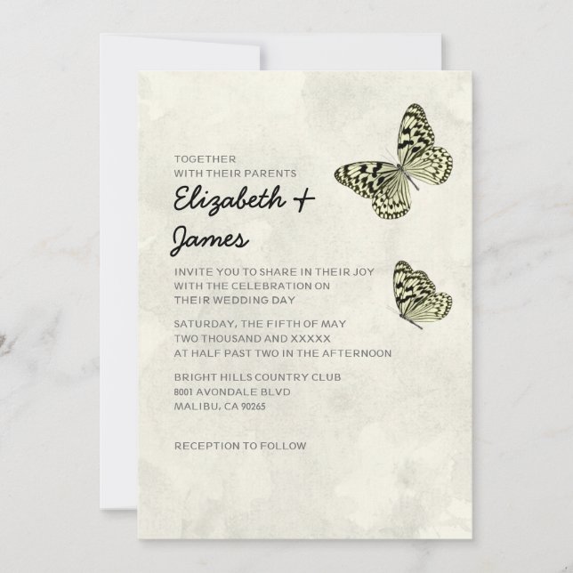 Elegante Butterfly Hochzeitsempfehlung Einladung (Vorderseite)