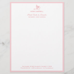 Elegante Butterfly Monogram Girly Peach Pink Borde Briefbogen