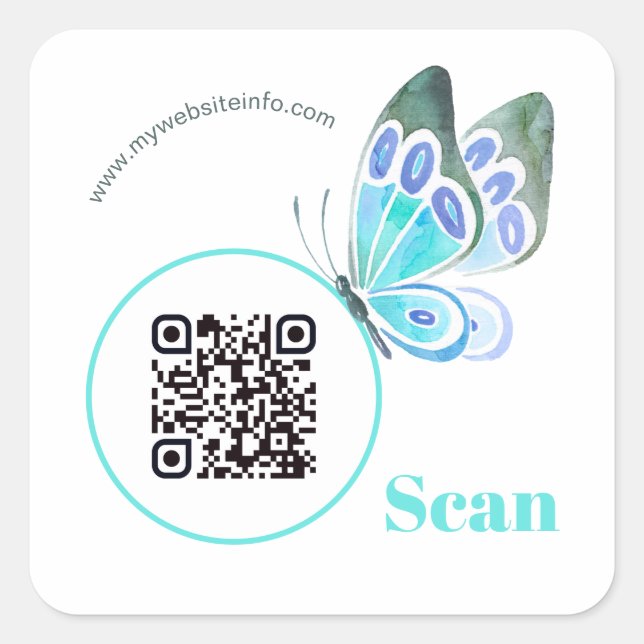 Elegante Butterfly QR Code Business Square Sticker (Vorderseite)