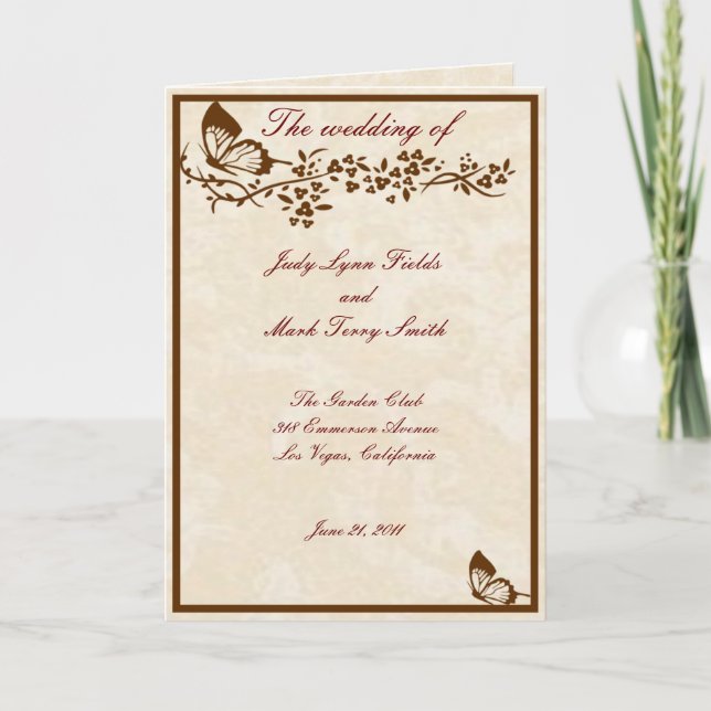 Elegante Butterfly Wedding Program Card Programm (Vorderseite)