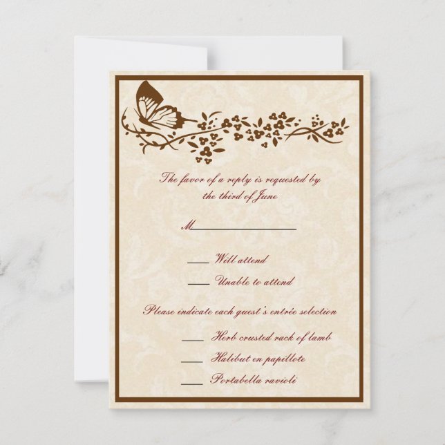 Elegante Butterfly Wedding Response Cards RSVP Karte (Vorderseite)