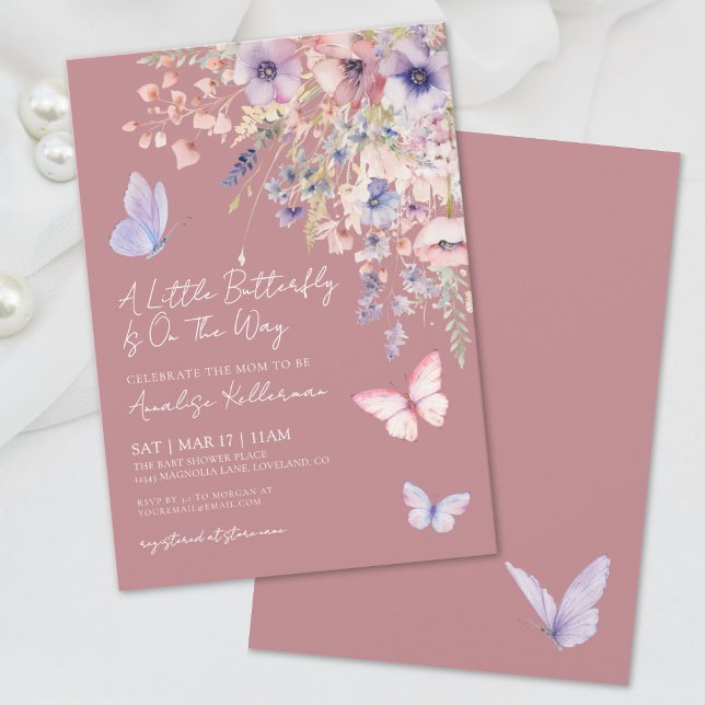 Elegante Butterfly Wildblume Babydusche Einladung (Elegant Butterfly Wildflower Baby Shower Invitation)