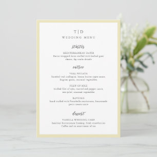 Elegante Buttergelbe Monogramm Moderne Hochzeit Menükarte