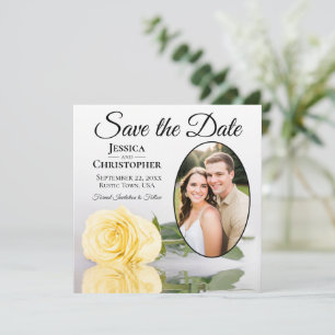 Elegante Buttergelbe Rose mit ovalem Foto-Hochzeit Save The Date