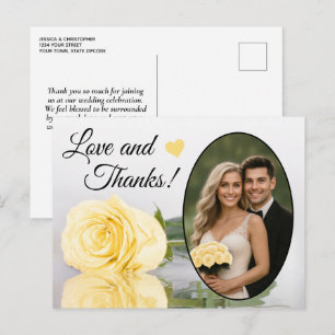 Elegante Buttergelbe Rosen-Hochzeitsliebe und Dank Postkarte