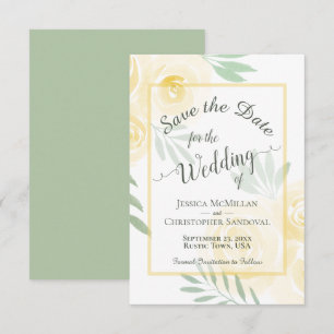 Elegante Buttergelbe und Salbeirosen Boho-Hochzeit Save The Date