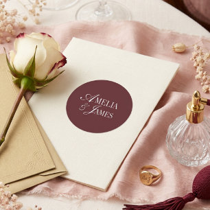 Elegante Cabernet Burgunder Minimalistische Hochze Runder Aufkleber