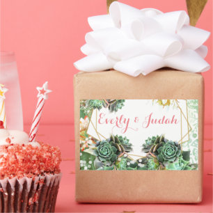 Elegante Cactus Succulent Coral Pink Wedding Rechteckiger Aufkleber