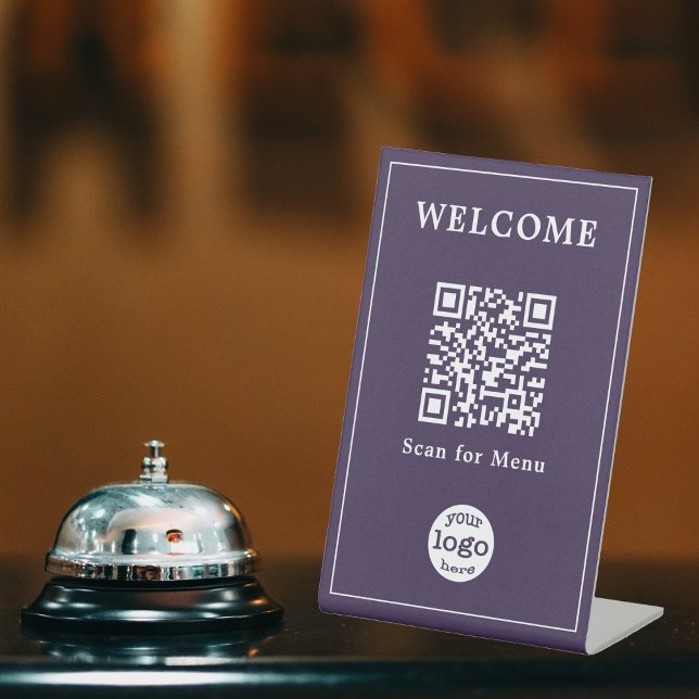 Elegante Cafe Restaurant Menü QR Code Business-Log Sockelschild (Elegant Cafe Restaurant Menu QR Code Business Logo Pedestal Sign)
