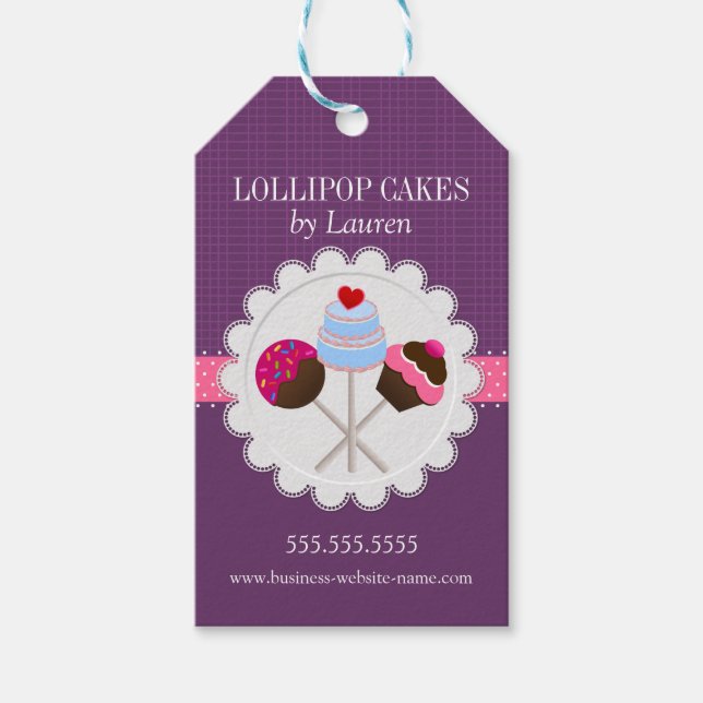 Elegante Cake Pops in Lila Geschenkanhänger (Vorderseite)