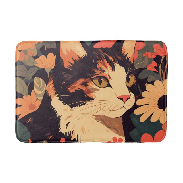 Elegante Calico Katze im Blumengarten Bath Mat Badematte (Vorderseite)