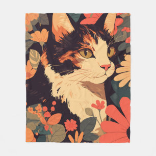 Elegante Calico Katze im Blumengarten Fleecedecke