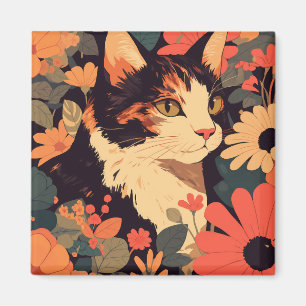 Elegante Calico Katze im Blumengarten Magnet