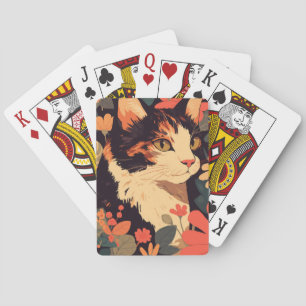 Elegante Calico Katze im Blumengarten Spielkarten