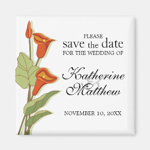 Elegante Calla-Lilie im Orangen-Save the Date Magnet