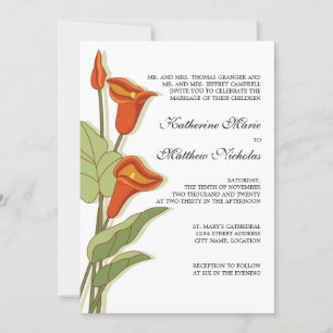 Elegante Calla-Lilie in orangefarbener Hochzeit Einladung