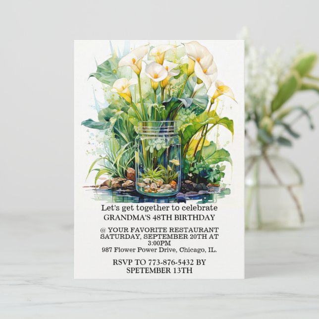 Elegante Calla Lily Illustration Geburtstagsparty Einladung (Stehend Vorderseite)