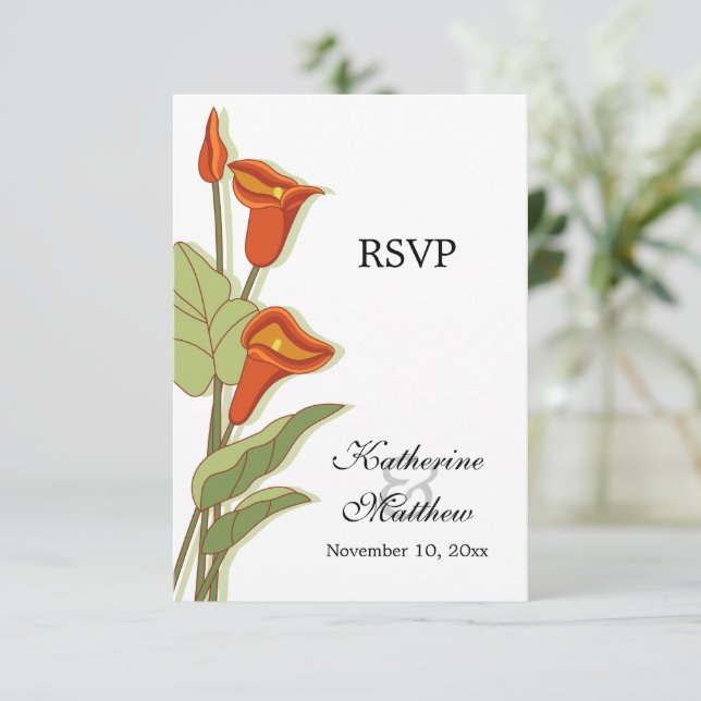 Elegante Calla Lily in Orange RSVP Cards Einladung (Stehend Vorderseite)